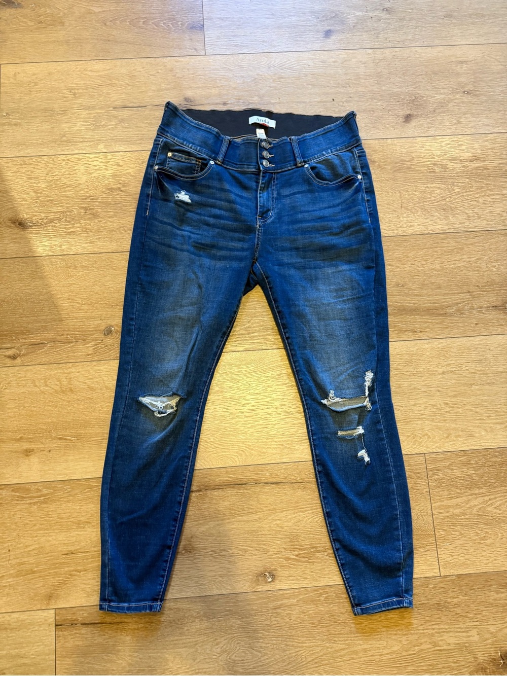 ARULA Dark Blue Distressed Skinny Jeans
